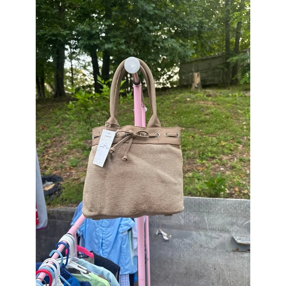 The Sak Bella Woven Handbag Khaki Tan Crochet Tote Bag New